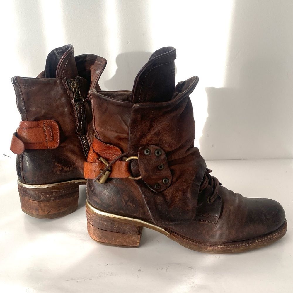 A.S. 98 Women’s Brown Leather Boots Sz 37 US 6-6.5 Boho Western Grunge Statement